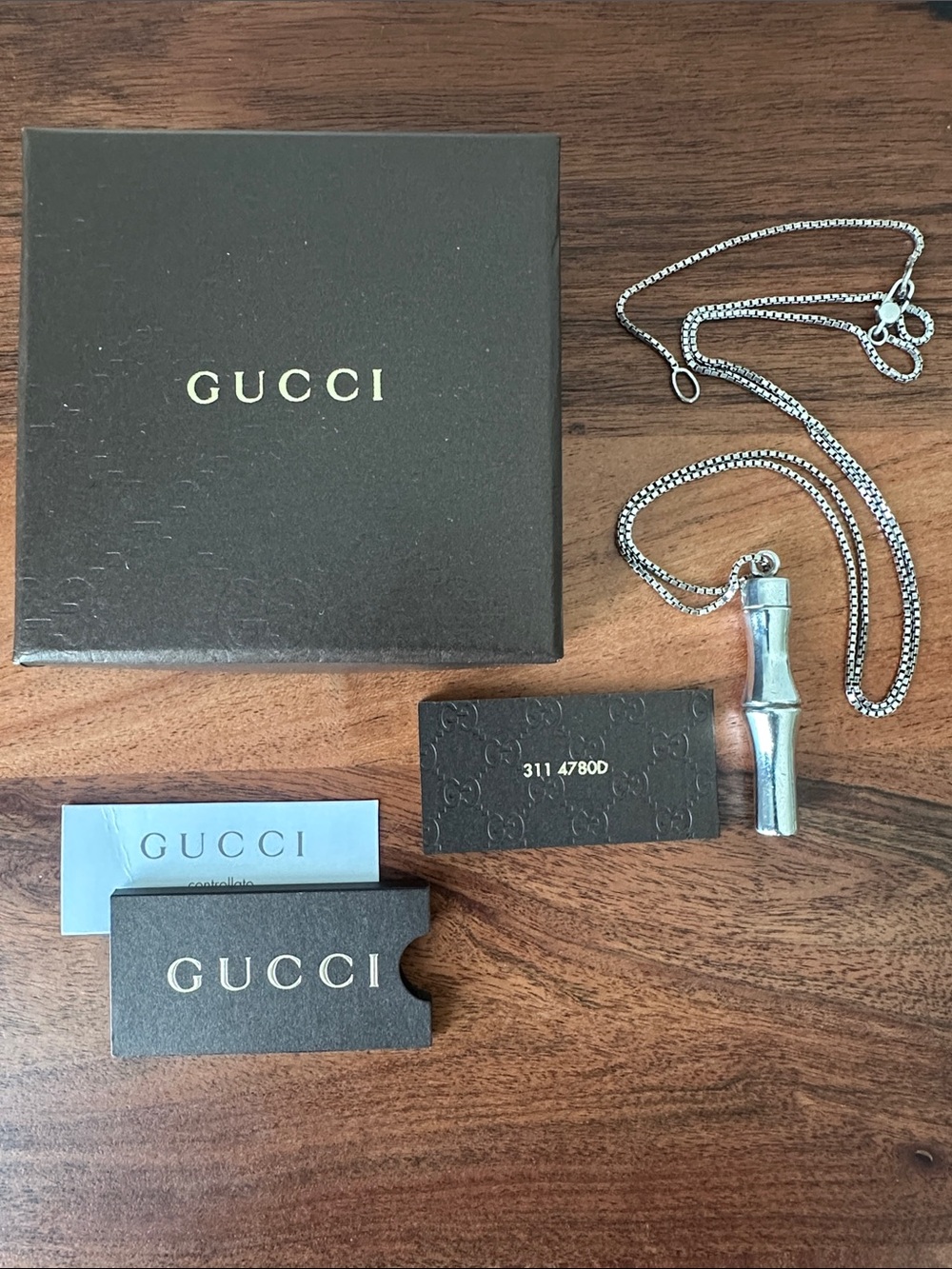 GUCCI Sterling Silver Bamboo Pendant Necklace - Authentic - Unisex - Picture 11 of 11